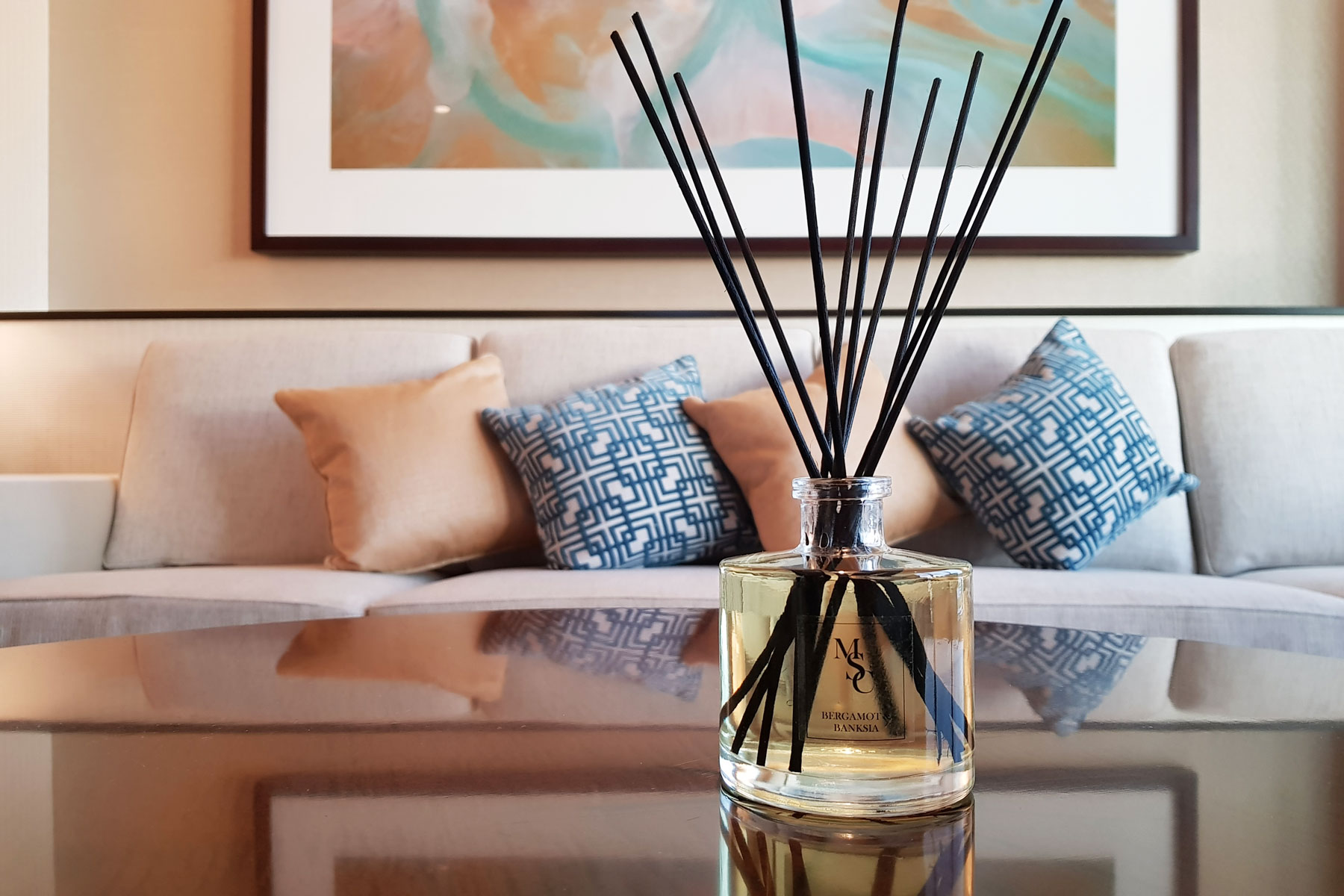 reed diffuser in lounge room